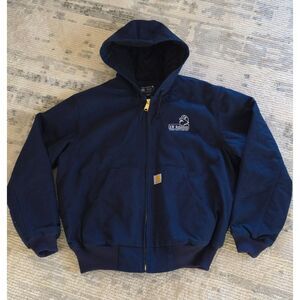 Carhartt Duck Active Jacket Navy Blue Quilted Lined Hooded Men’s L Workwear